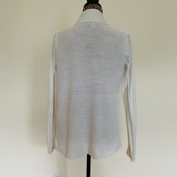 LOFT Rib Trim White Knit Cotton Open Classic Cardigan Sweater - Picture 3 of 7